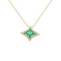 Compass star-shaped emerald and diamond pendant necklace by Ele Keats in 18k gold