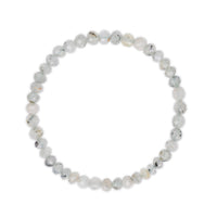 Beaded bracelet with gray and white stones on a white background