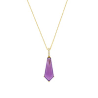 amethyst pendant with diamonds on a gold chain