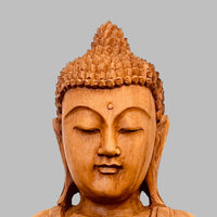 Hand-Carved Suar Wood Buddha Statue