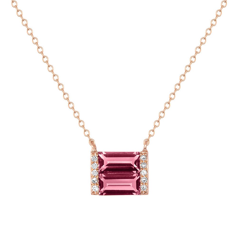 Rose gold, diamond, and Pink Tourmaline double baguette necklace - Ele Keats Jewelry