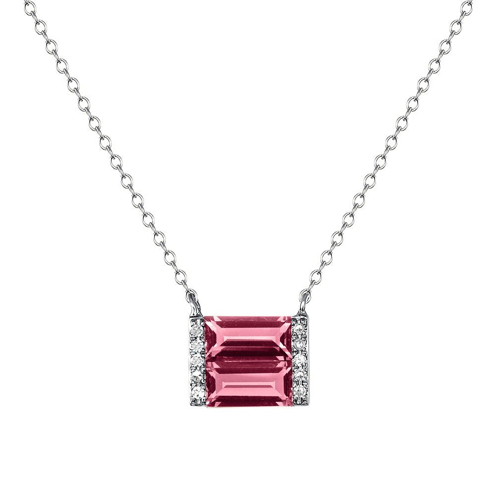 White gold, diamond, and Pink Tourmaline double baguette necklace - Ele Keats Jewelry