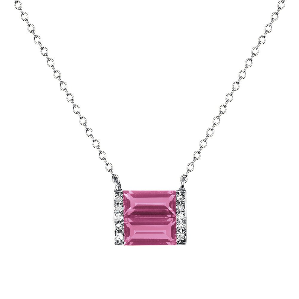 Whtie gold, diamond, and Pink Sapphire double baguette necklace - Ele Keats Jewelry