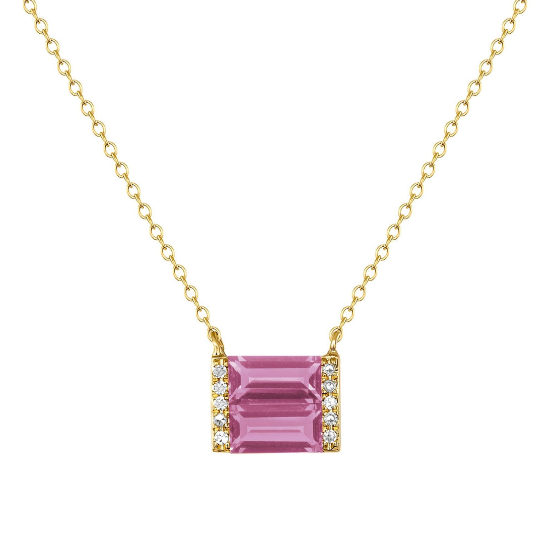 Gold, diamond, and Pink Sapphire double baguette necklace - Ele Keats Jewelry