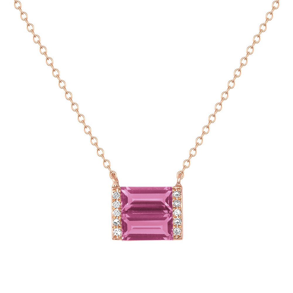 Rose gold, diamond, and Pink Sapphire double baguette necklace - Ele Keats Jewelry