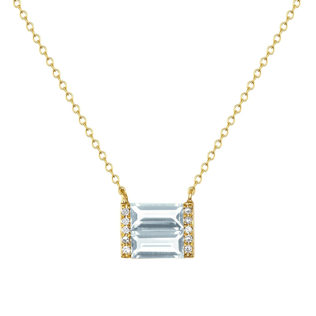 Gold, diamond, and Sky Blue topaz double baguette necklace - Ele Keats Jewelry