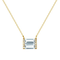 Gold, diamond, and Sky Blue topaz double baguette necklace - Ele Keats Jewelry