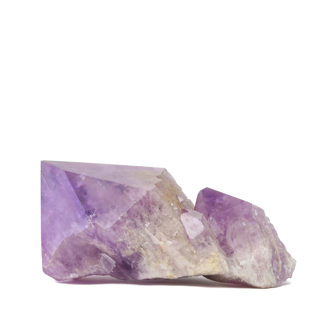amethyst crystal with natural point on white background