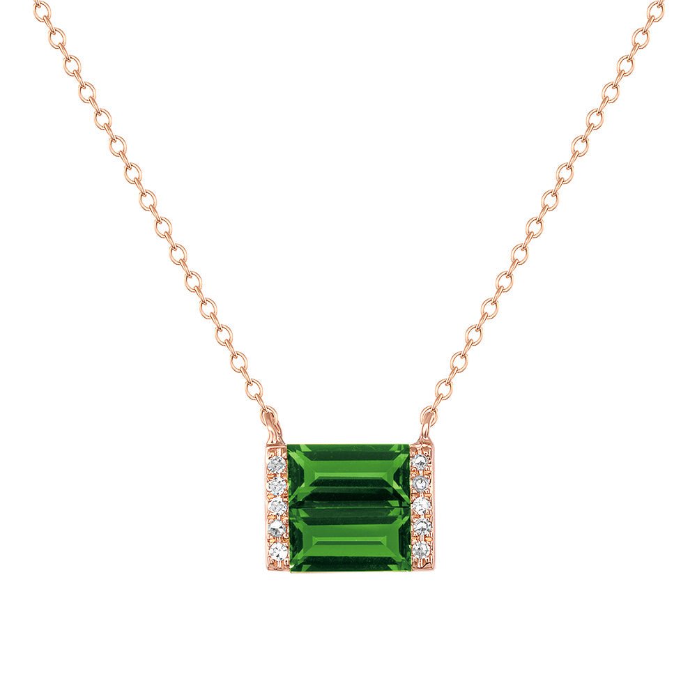 Rose Gold, diamond, and green tourmaline double baguette necklace - Ele Keats Jewelry