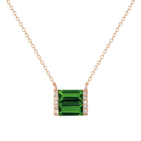 Rose Gold, diamond, and green tourmaline double baguette necklace - Ele Keats Jewelry