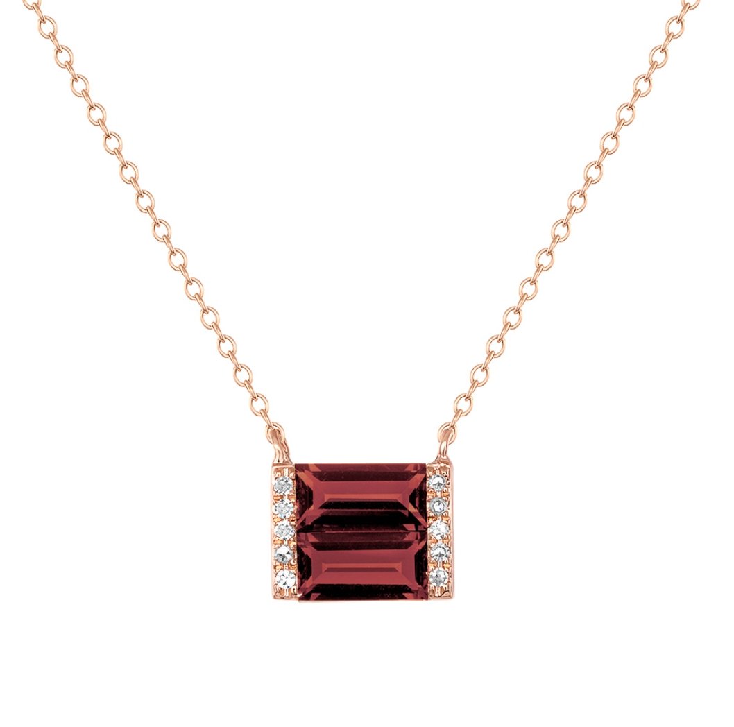 Rose gold, diamond, and Red Garnet double baguette necklace - Ele Keats Jewelry