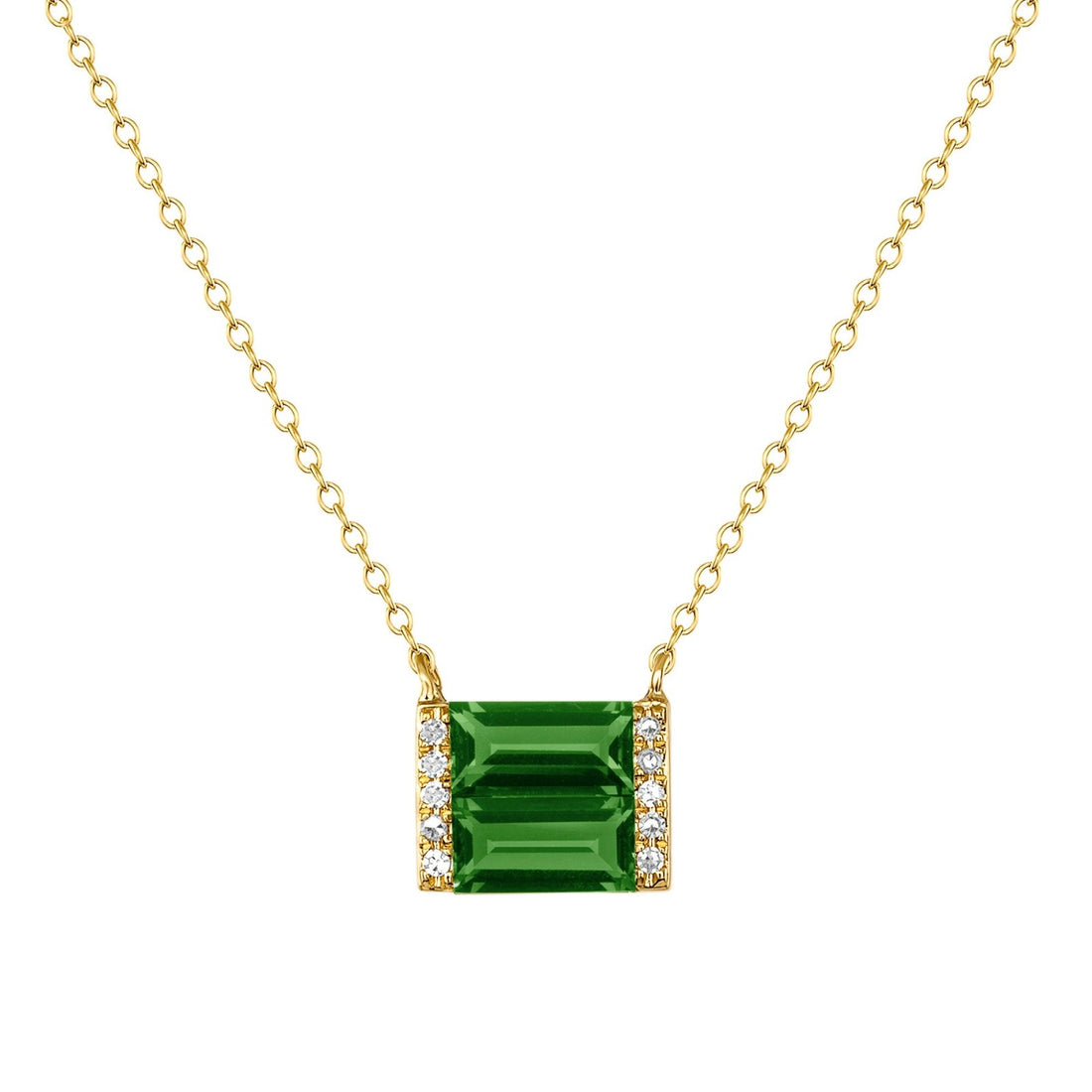 Gold, diamond, and green tourmaline double baguette necklace - Ele Keats Jewelry