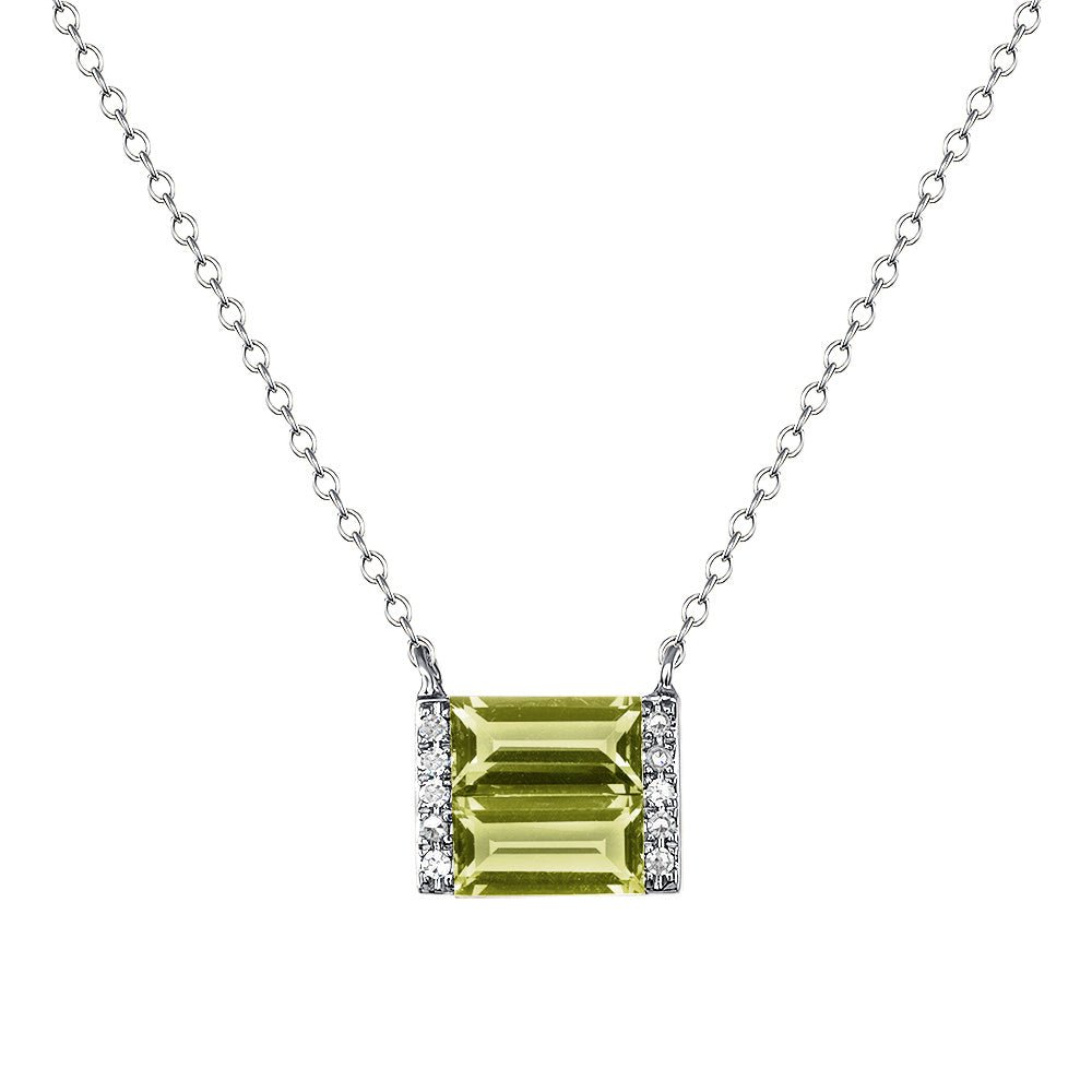White gold, diamond, and Peridot double baguette necklace - Ele Keats Jewelry