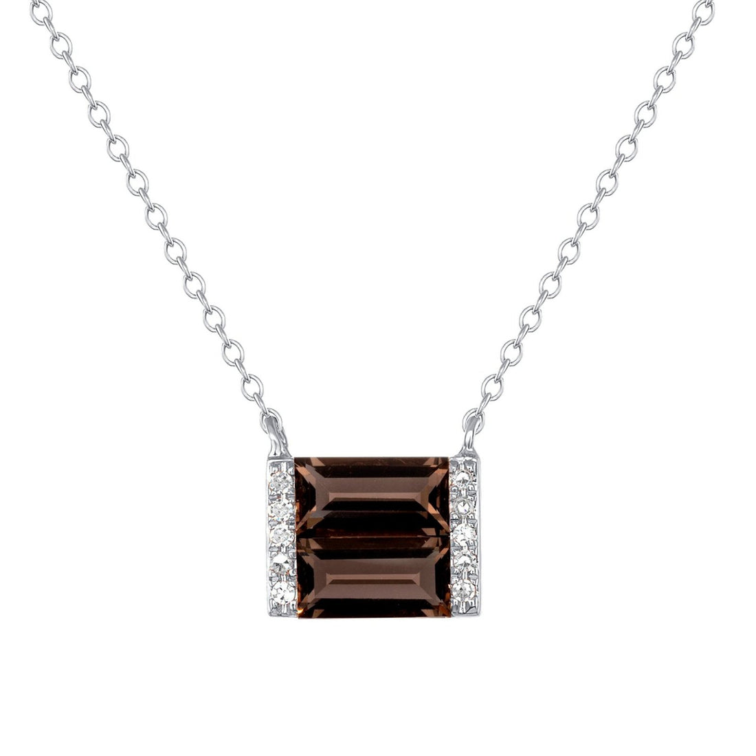 White gold, diamond, and Smoky Quartz double baguette necklace - Ele Keats Jewelry