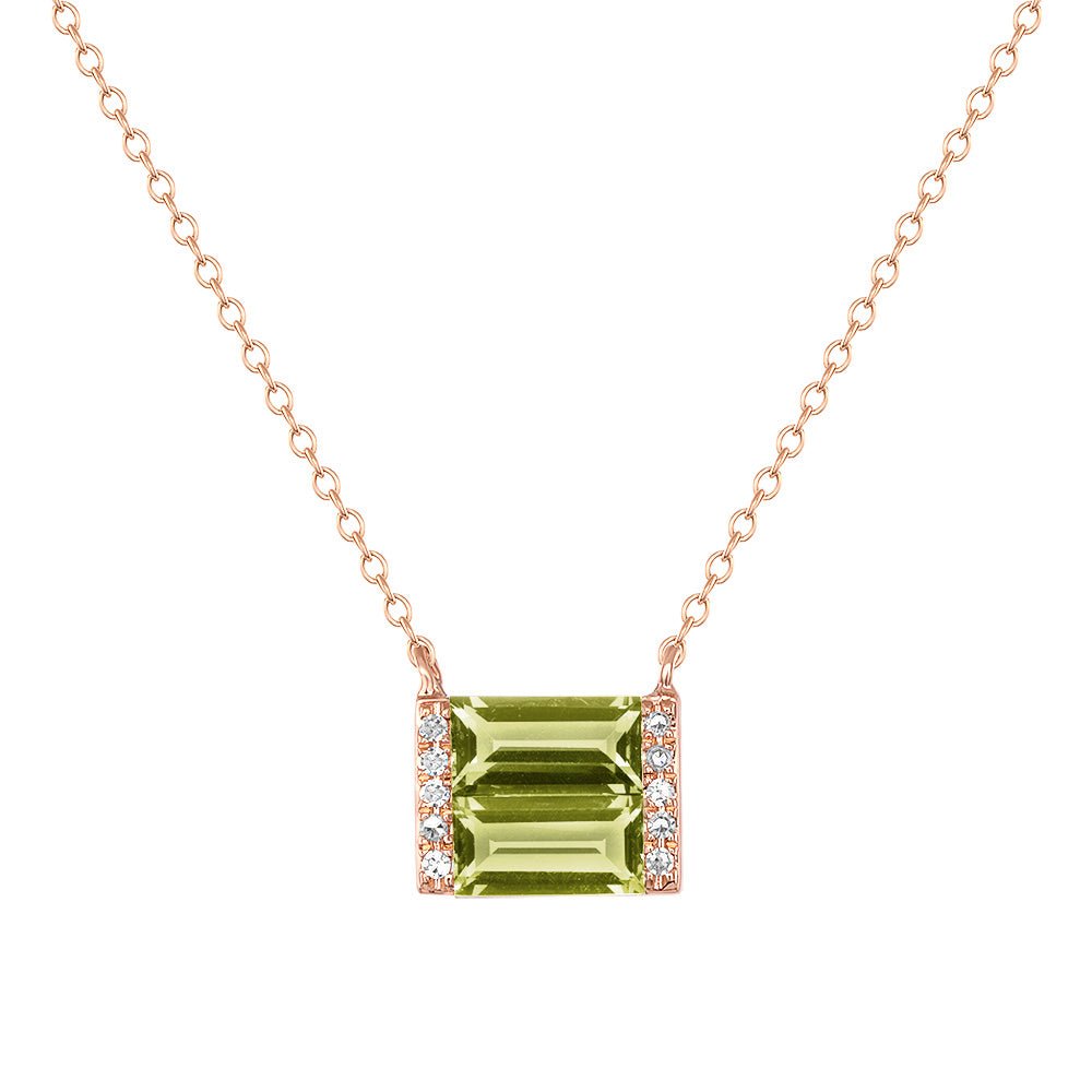 Rose Gold, diamond, and Peridot double baguette necklace - Ele Keats Jewelry