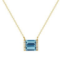 Gold, diamond, and London Blue topaz double baguette necklace - Ele Keats Jewelry