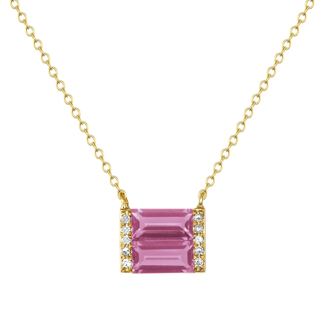 Gold, diamond, and Pink Amethyst double baguette necklace - Ele Keats Jewelry