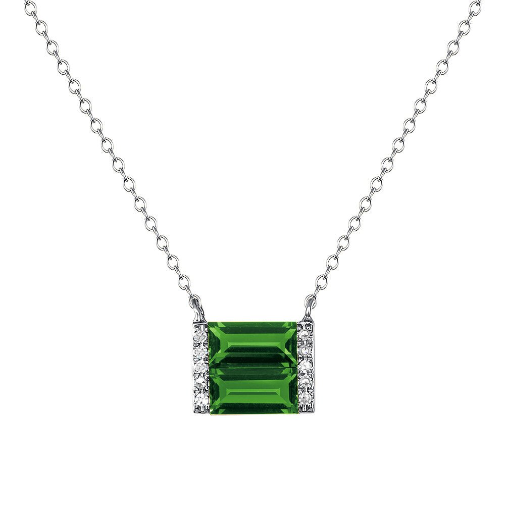 White gold, diamond, and green tourmaline double baguette necklace - Ele Keats Jewelry - Ele Keats Jewelry
