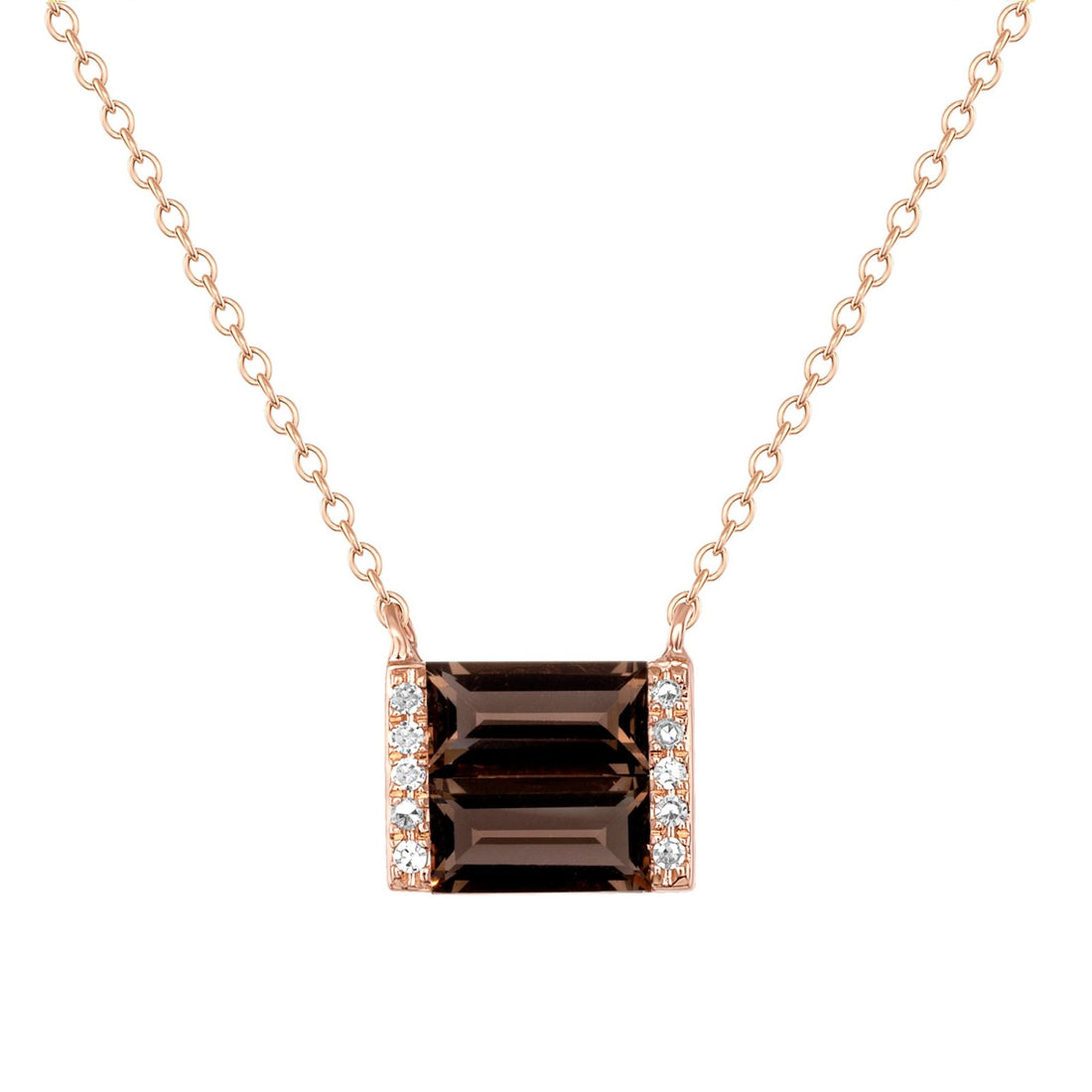 Gold, diamond, and Smoky Quartz double baguette necklace - Ele Keats Jewelry