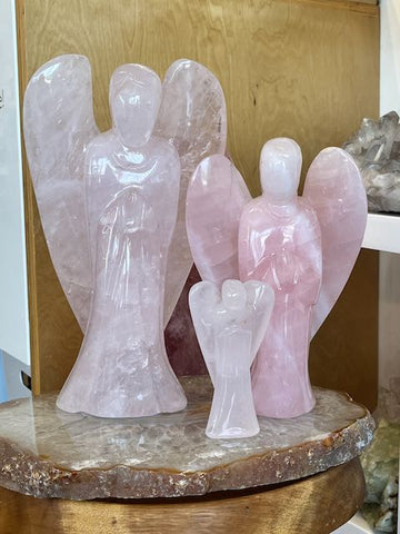 Large Rose Quartz Angel – 11" Hand-Carved Crystal for Love & Protection