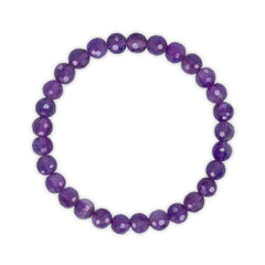 Purple beaded bracelet on a white background