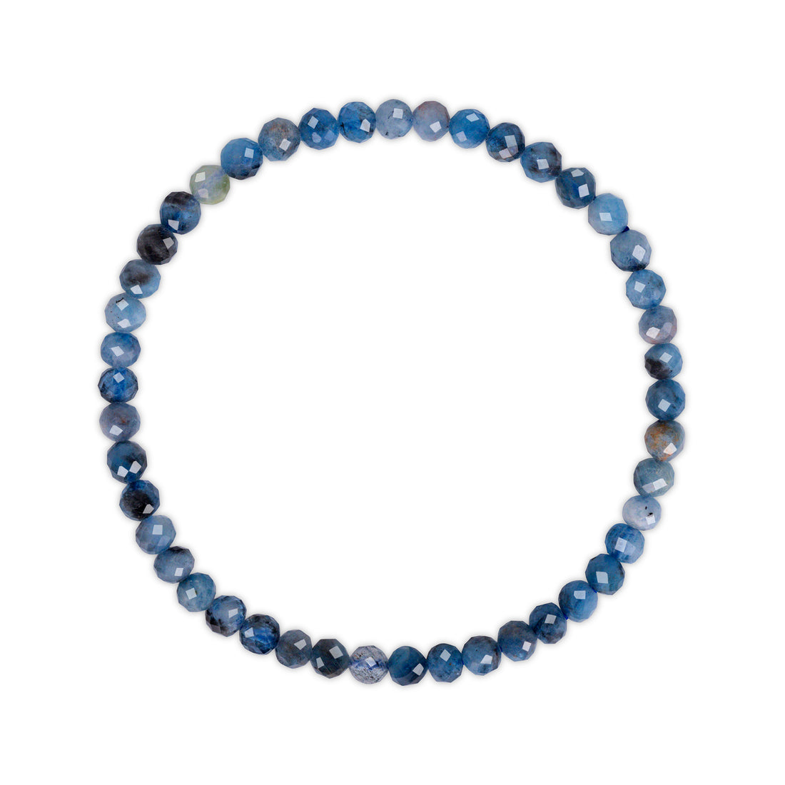Multi colored blue beaded bracelet on a white background