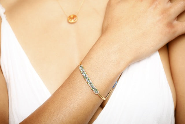Bardot Blue Topaz, Green Garnet and Diamond Bracelet