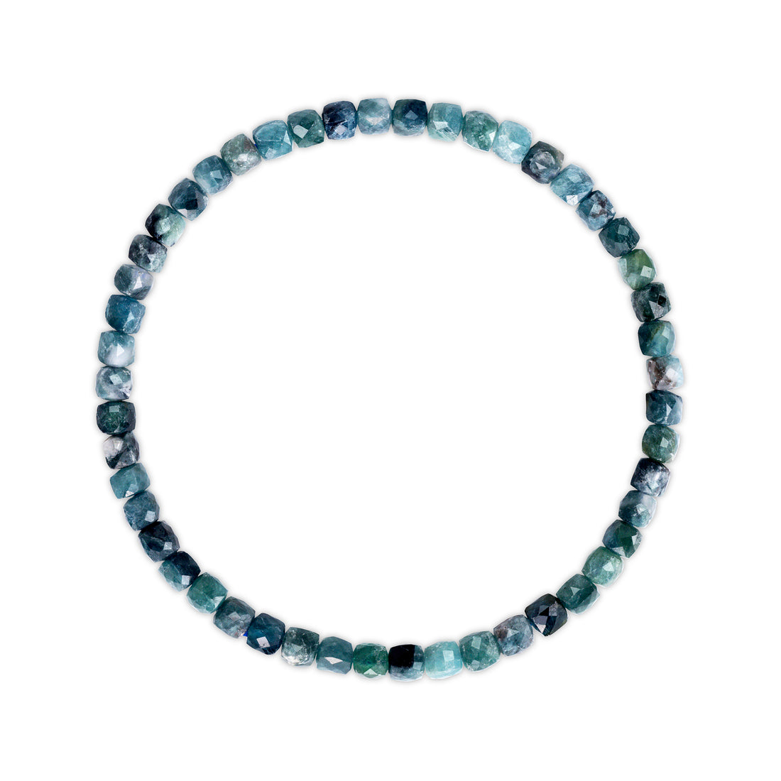 Bracelet with blue and green beaded stones on a white background