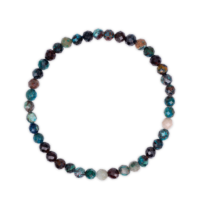 Multicolored faceted chrysocolla beaded bracelet on a white background