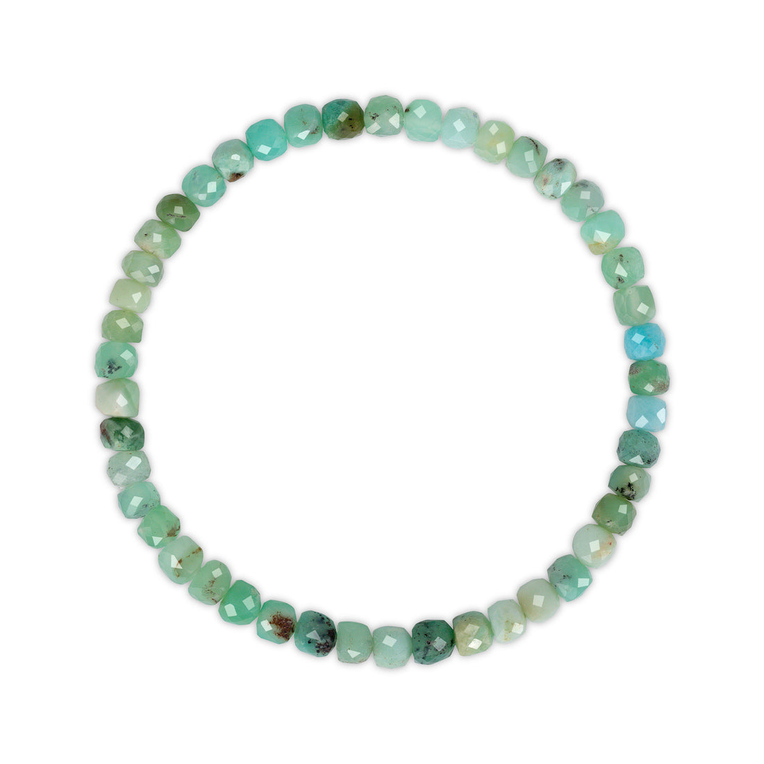 Green beaded bracelet on a white background