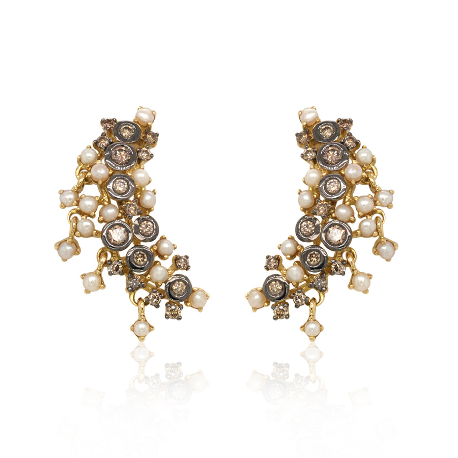 Moon Glimmer Diamond and Pearl Earrings