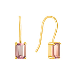 A pair of pink tourmaline earrings with 18k gold hooks.