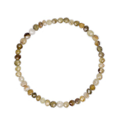 Beaded necklace with multicolored natural tone beads on a white background