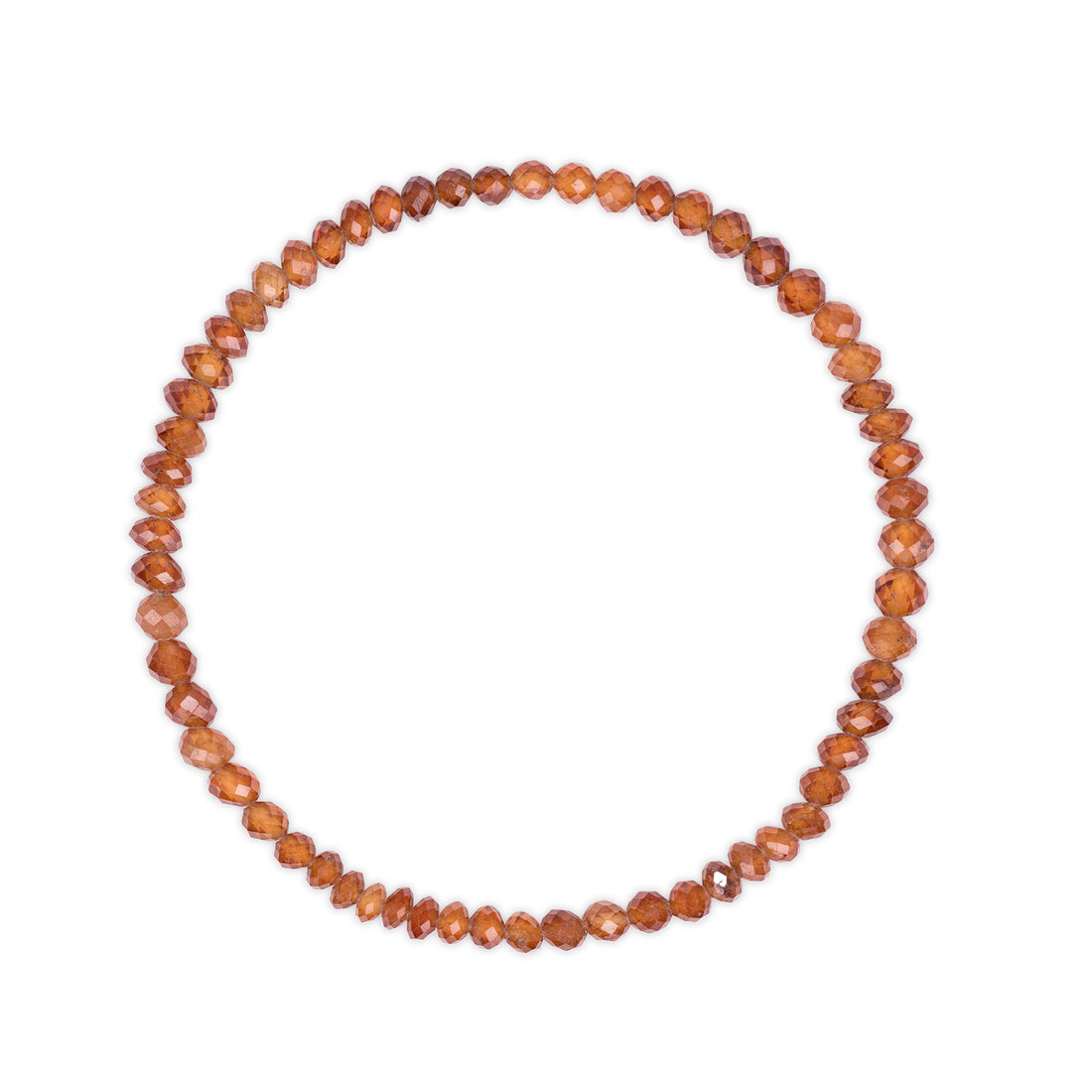 Beaded bracelet with faceted orange garnet beads on a white background