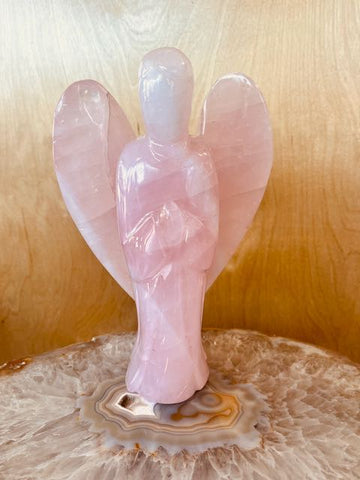 Rose Quartz Angel – 8" Crystal Carving for Heart Healing & Calm