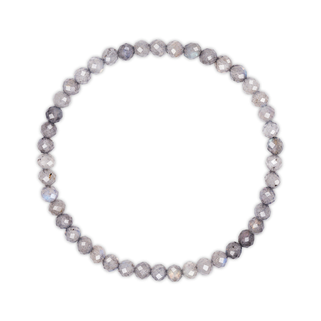 Beaded bracelet with gray and white stones on a white background