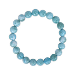 Blue beaded bracelet on a white background