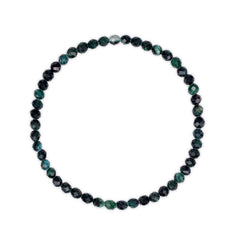 Necklace with green and black beaded chain on a white background