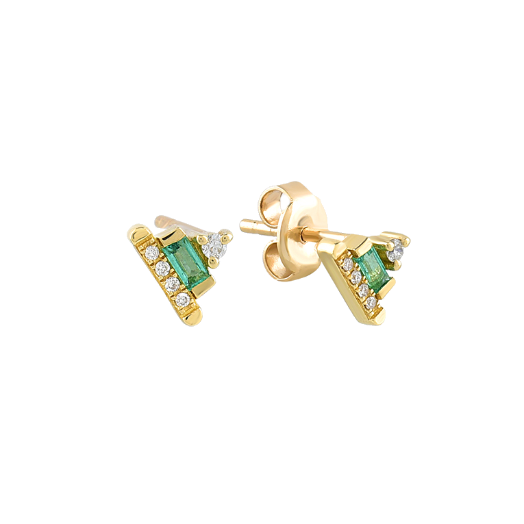 Pyramid Emerald and Diamond Earrings