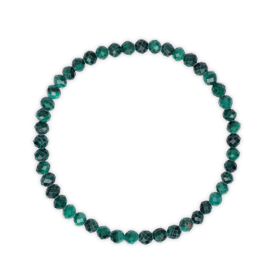 Faceted Green malachite beaded bracelet on a white background