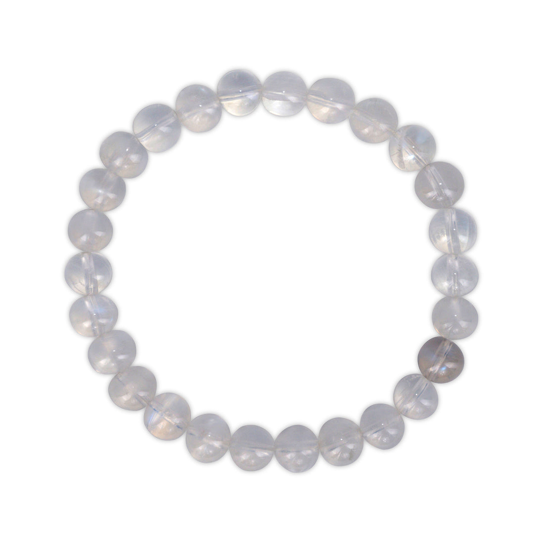 Round moonstone beaded bracelet on a white background