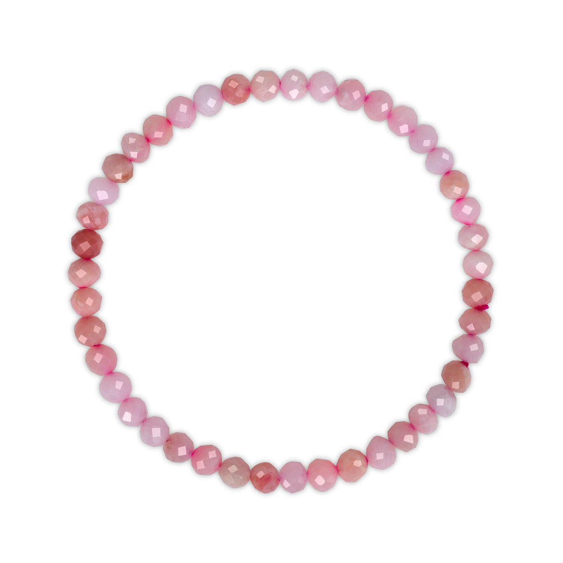 Faceted pink beaded bracelet on a white background
