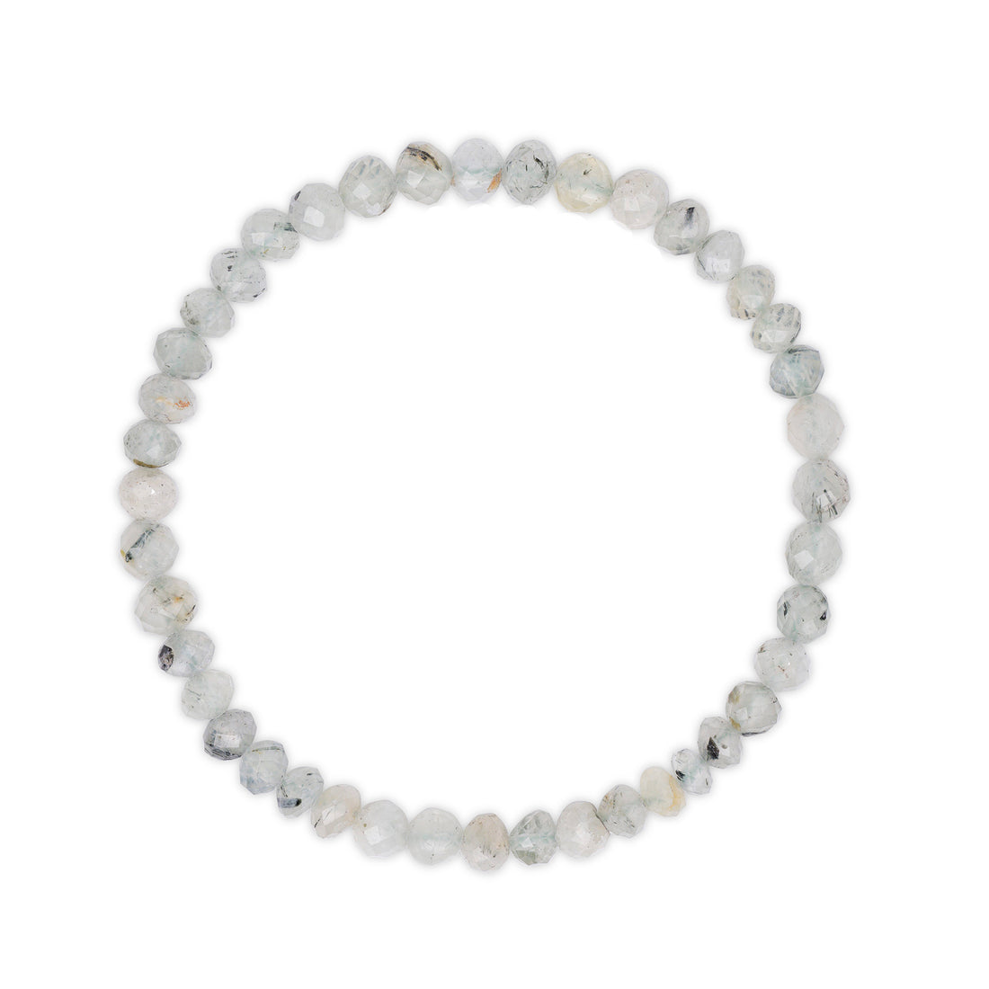 Beaded bracelet with gray and white stones on a white background