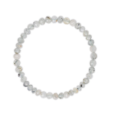 Beaded bracelet with gray and white stones on a white background