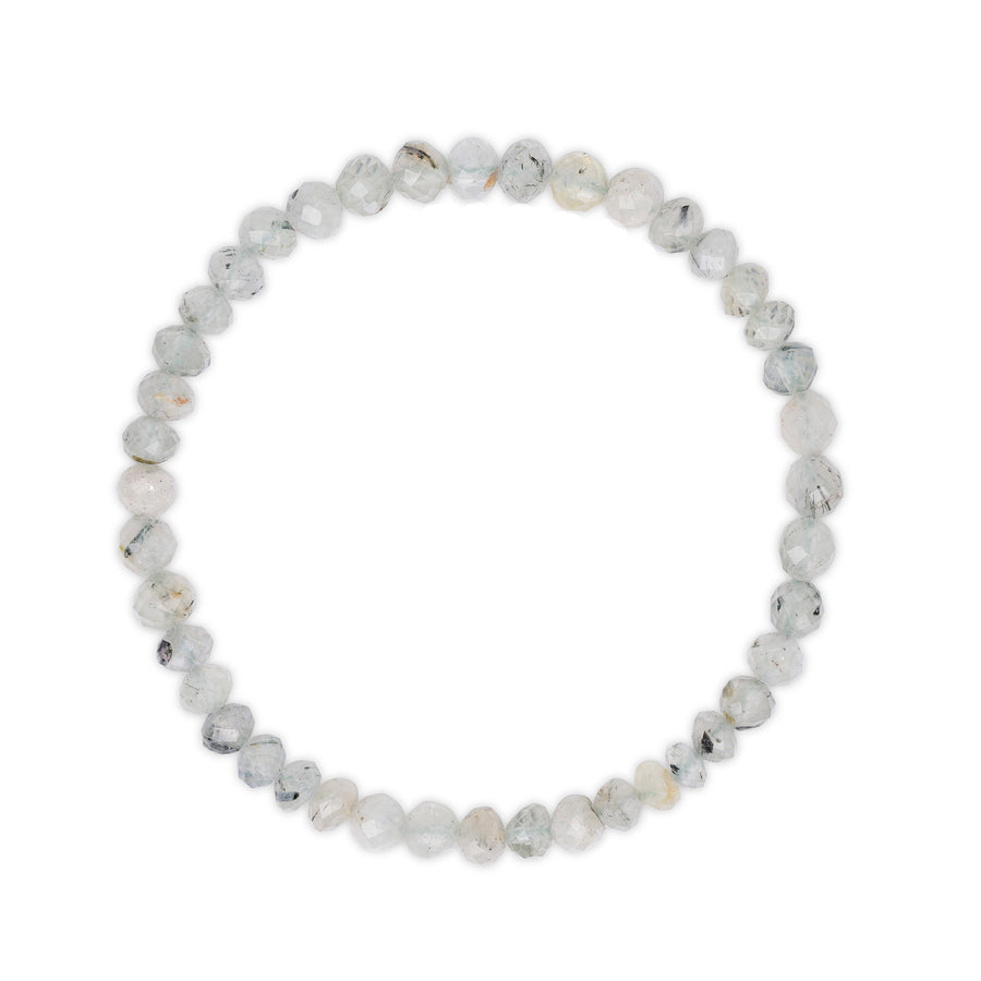 Beaded bracelet with gray and white stones on a white background