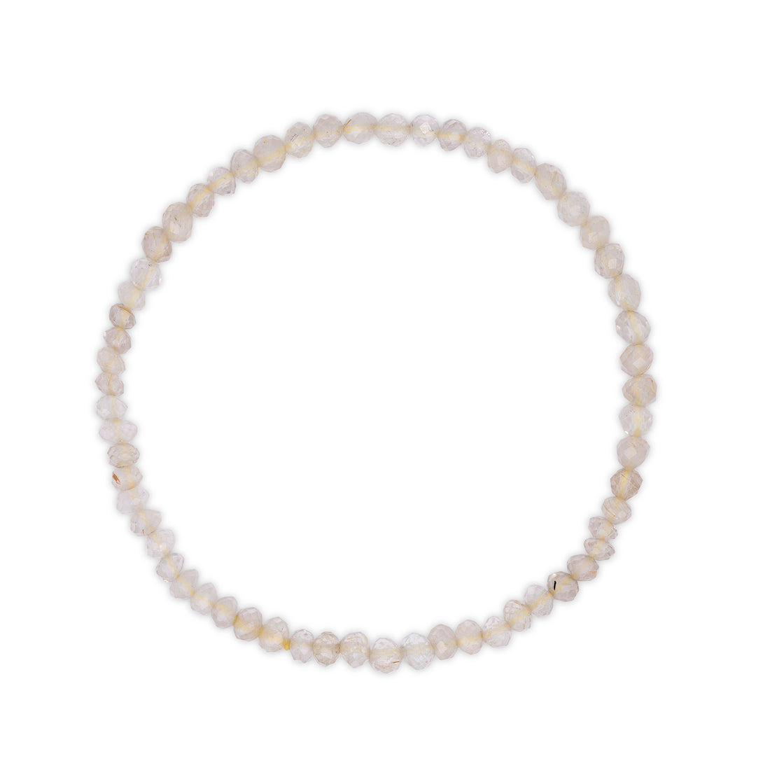 Rutilated clear quartz bracelet on a white background