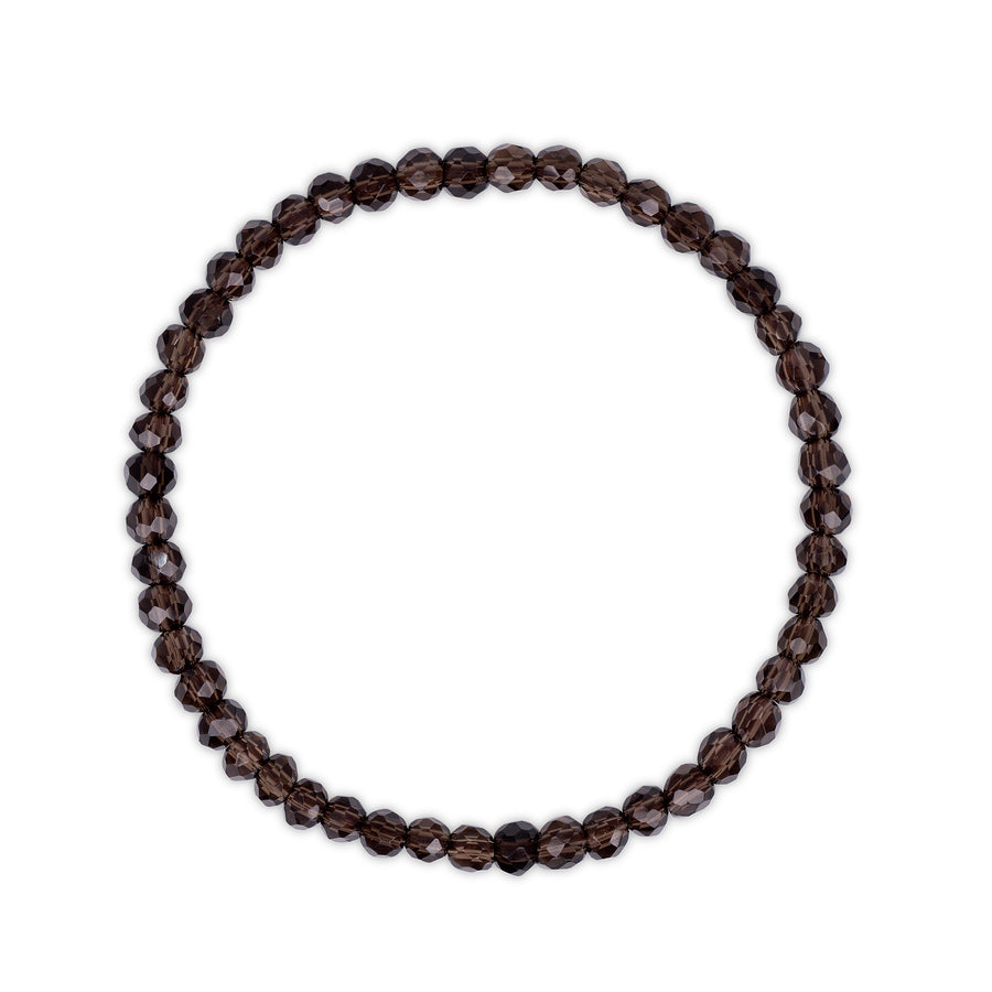 Brown faceted smoky quartz beaded bracelet on a white background