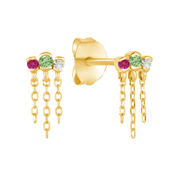 Gaze Earrings with Topaz & Pink Sapphire & Green Tsavorite