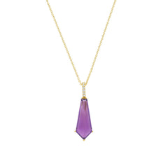 amethyst pendant with diamonds on a gold chain