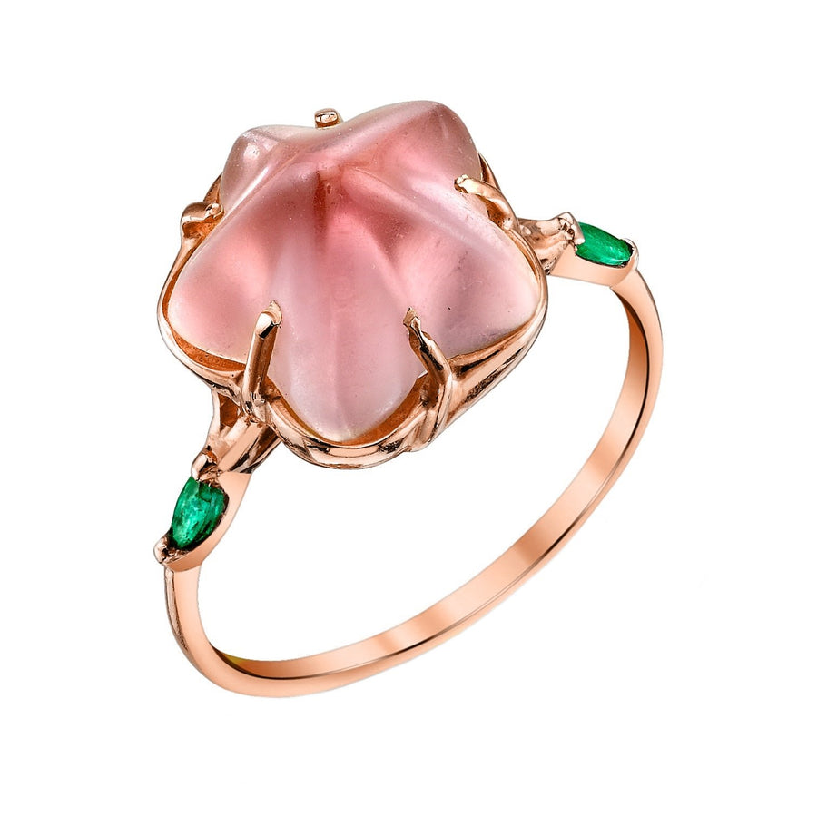 Pua (Flower) Pink Tourmaline and Emerald Ring - Ele Keats Jewelry